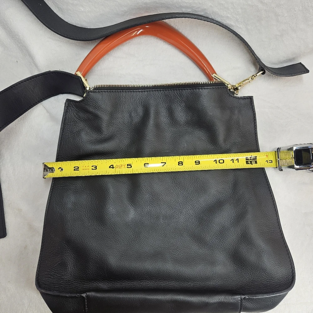 Black Leather Bag with Orange Handle